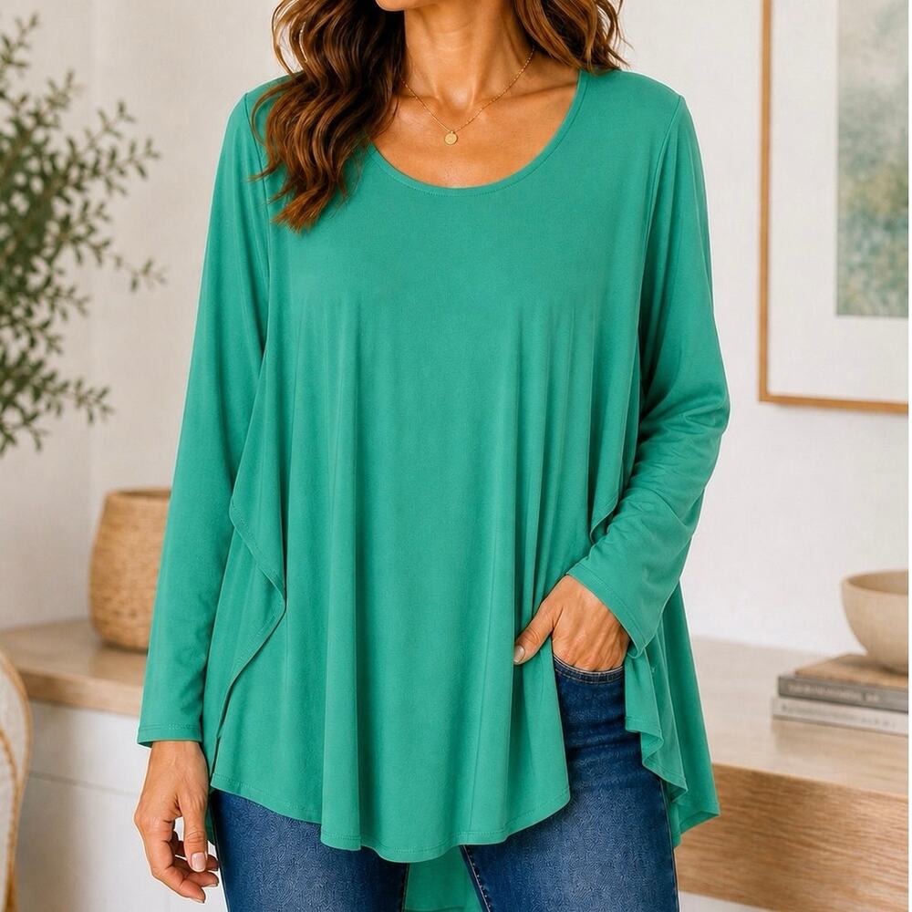 Attitudes by Renee Plus Size 1X Green Stretchy Formal Blouse Shirt Top Beach